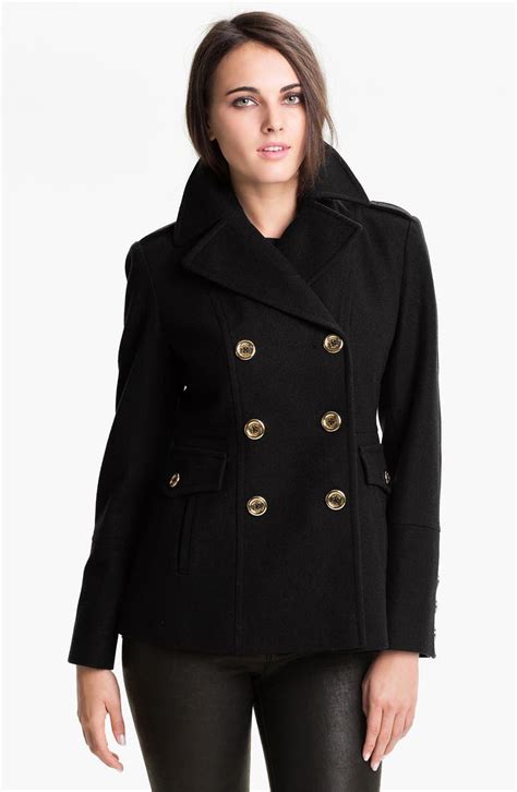 michael kors wool blend double breasted peacoat|Michael Kors wool blend peacoat.